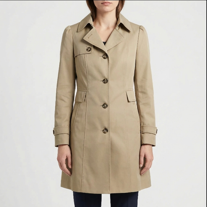 Chic Trench Coat for Women with Notched Lapel Long Sleeve Single Breasted Belted Mid Length Style