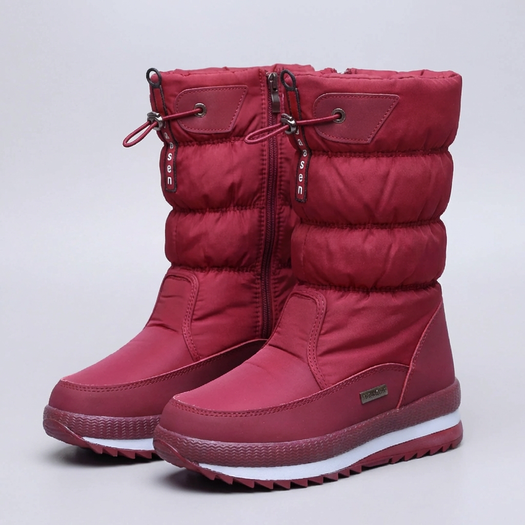 Women's Quilted Knee-High Winter Snow Boots Drawstring Warm Lined Platform Tall