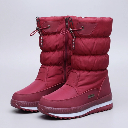 Women's Quilted Knee-High Winter Snow Boots Drawstring Warm Lined Platform Tall