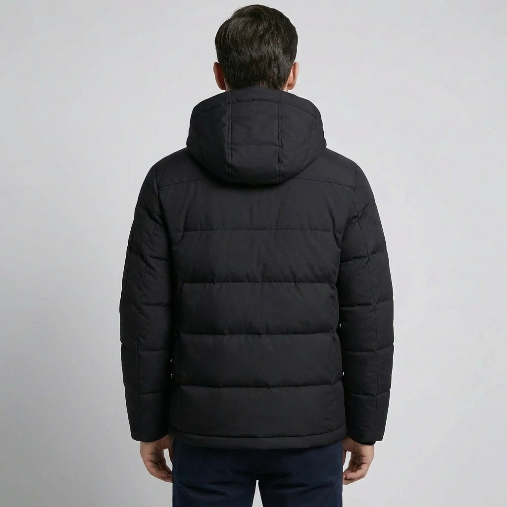 Cozy Puffer Jacket for Men with Hooded Collar Long Sleeve Zip Up Quilted Padded Winter Style