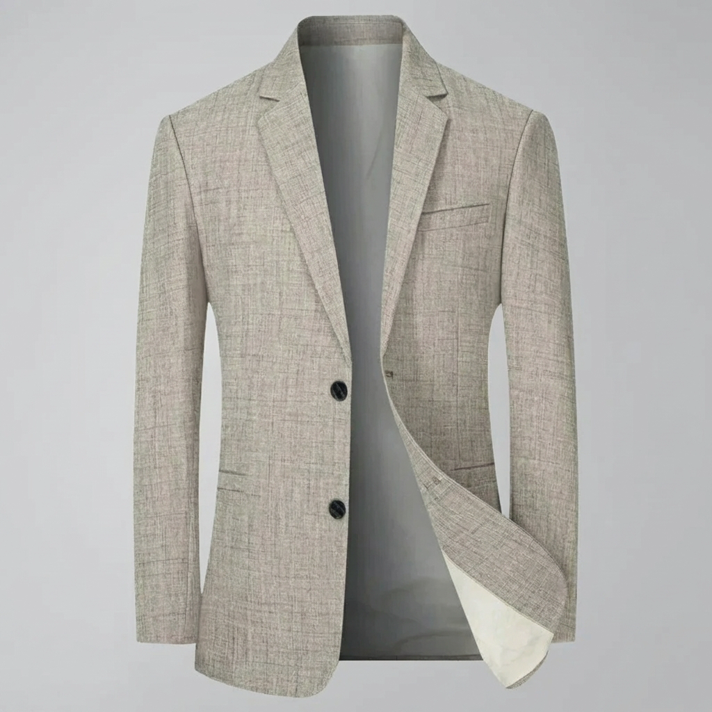 Elegant Linen Blazer for Men with Notch Lapel Long Sleeve Two Button Slim Fit Style