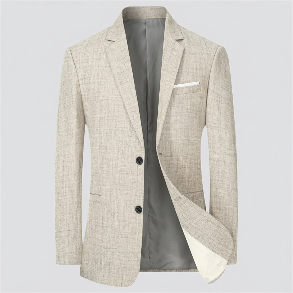 Elegant Linen Blazer for Men with Notch Lapel Long Sleeve Two Button Slim Fit Style