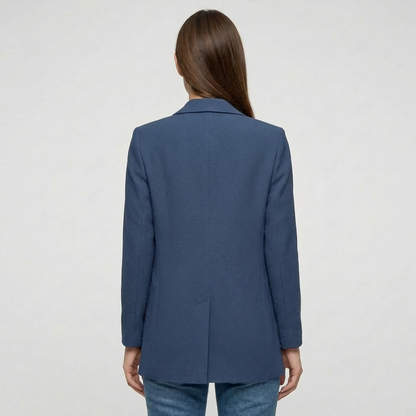 Effortless Blazer for Women with Notched Lapel Long Sleeve Open Front Patch Pocket Longline Style
