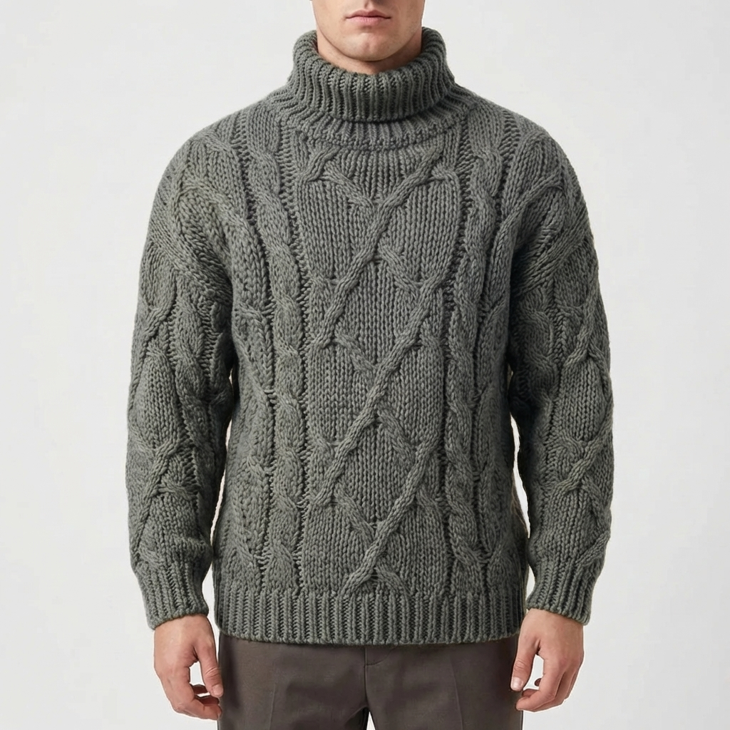Cozy Cable Knit Sweater for Men with Turtleneck Long Sleeve Chunky Roll Neck Winter Style