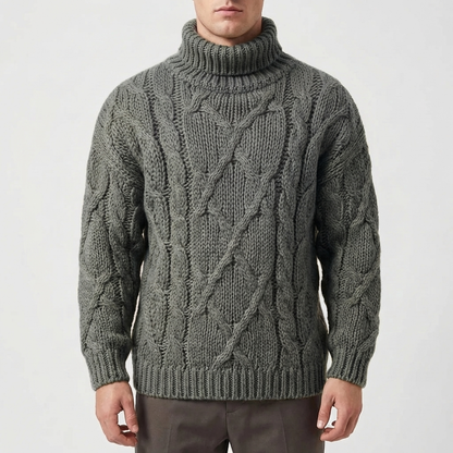 Cozy Cable Knit Sweater for Men with Turtleneck Long Sleeve Chunky Roll Neck Winter Style
