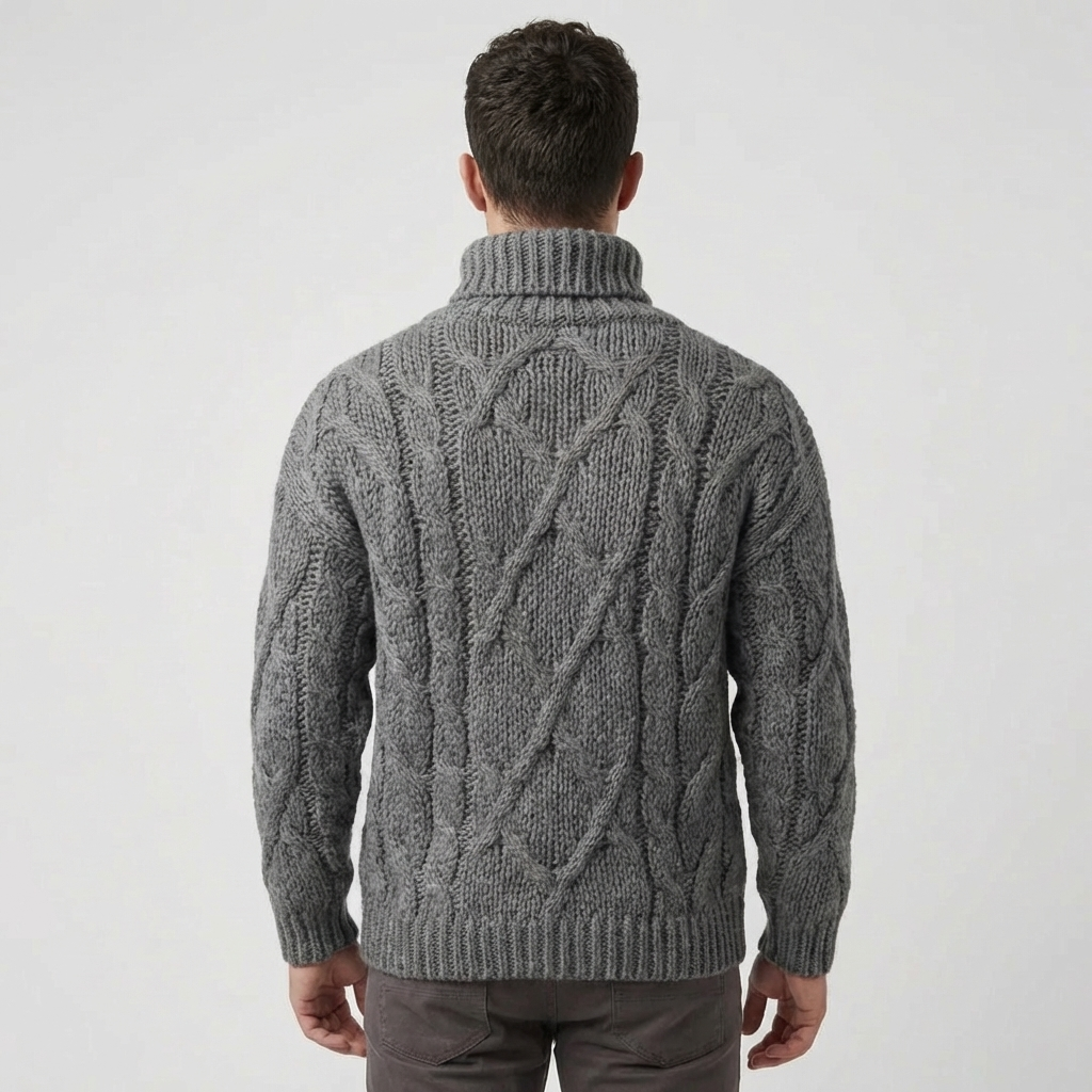 Cozy Cable Knit Sweater for Men with Turtleneck Long Sleeve Chunky Roll Neck Winter Style