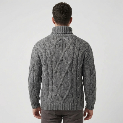 Cozy Cable Knit Sweater for Men with Turtleneck Long Sleeve Chunky Roll Neck Winter Style