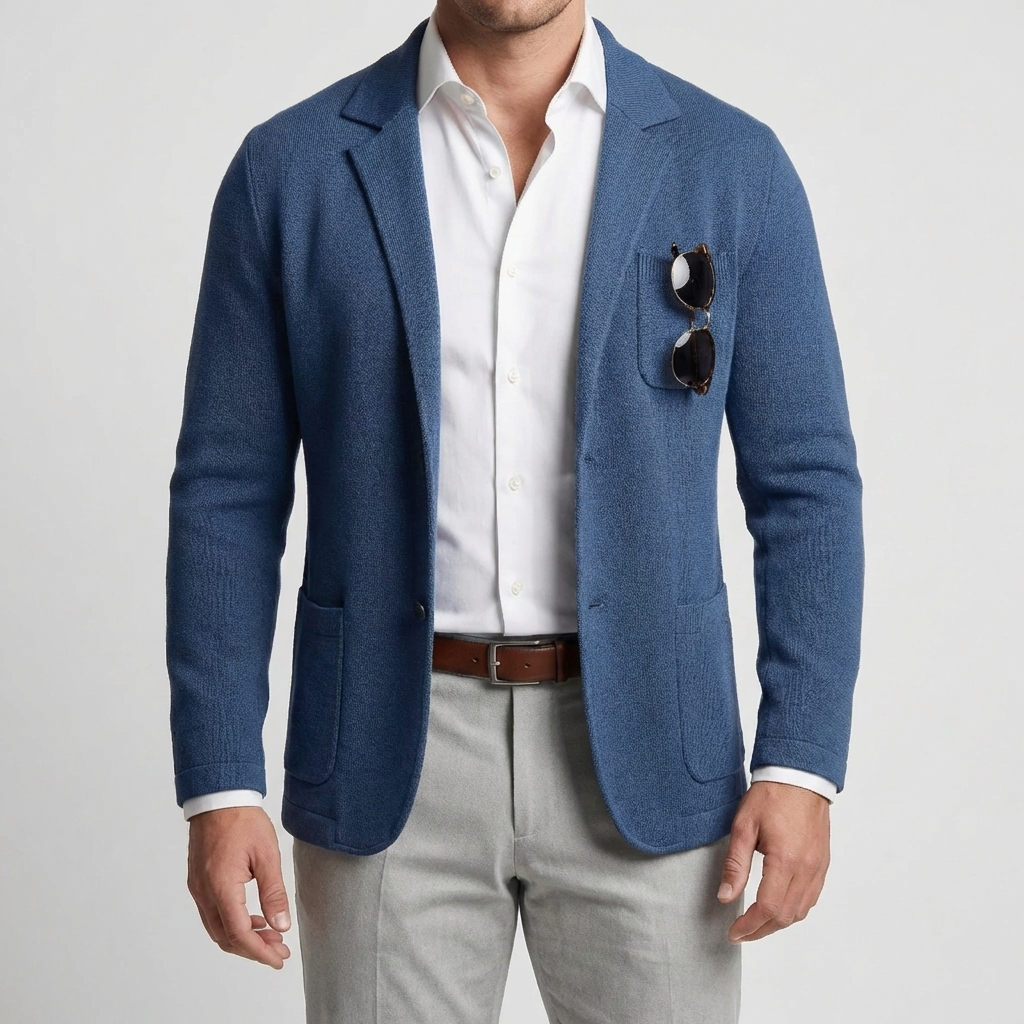 Chic Knit Blazer for Men with Notch Lapel Long Sleeve Two Button Patch Pocket Casual Style