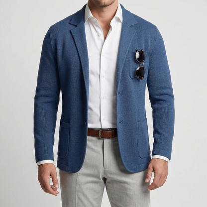 Chic Knit Blazer for Men with Notch Lapel Long Sleeve Two Button Patch Pocket Casual Style