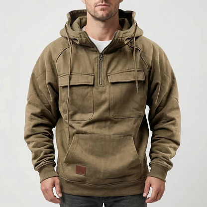 Cozy Fleece Hoodie for Men with Drawstring Hood Long Sleeve Half Zip Kangaroo Casual Style