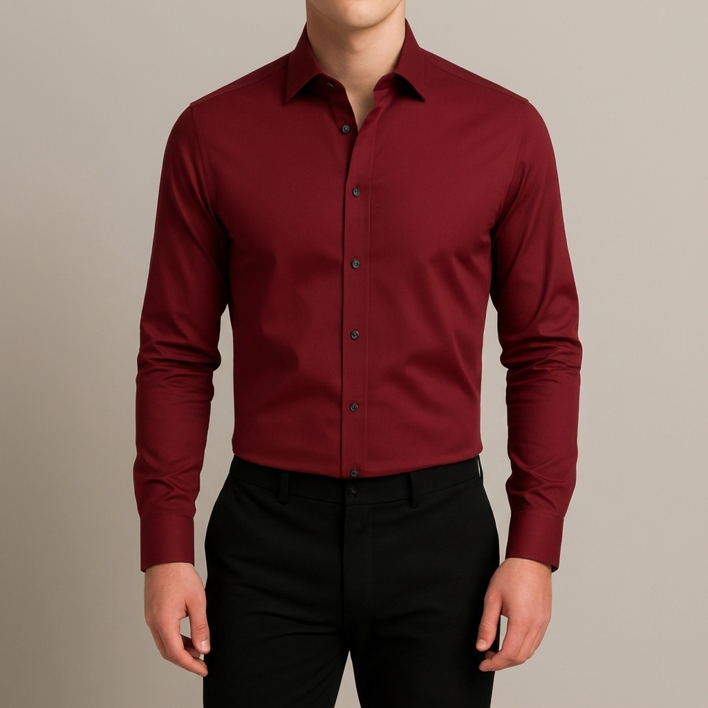 Classic Business Shirt for Men with Spread Collar Long Sleeve Button Up Slim Fit Office Style
