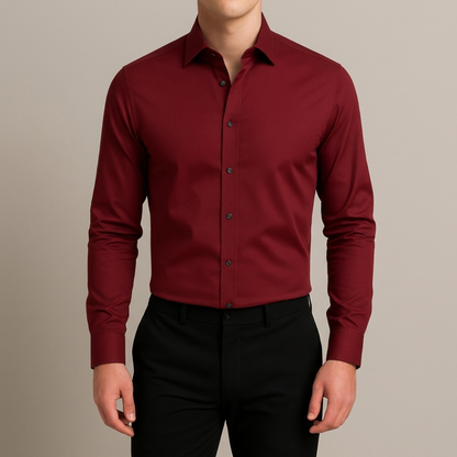 Classic Business Shirt for Men with Spread Collar Long Sleeve Button Up Slim Fit Office Style