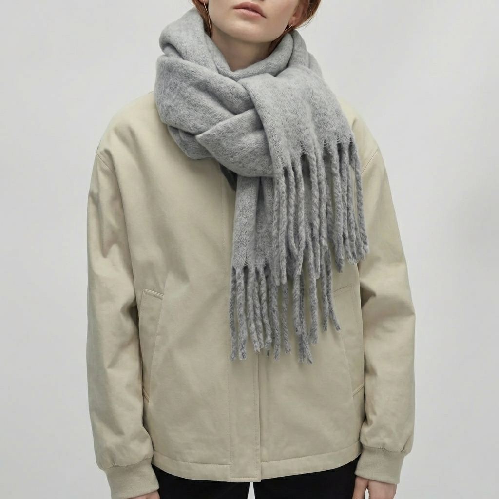 Cozy Wrap Scarf for Women with Tassel Fringe Soft Brushed Oversized Blanket Style