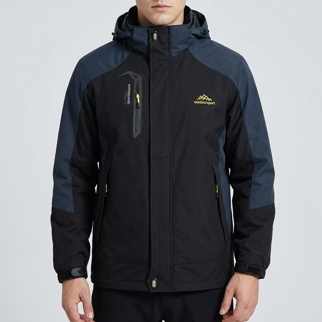 Stylish Shell Jacket for Men with Hooded Collar Long Sleeve Zip Up Colorblock Outdoor Style