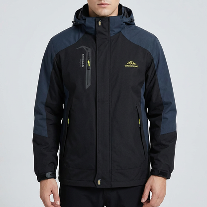 Stylish Shell Jacket for Men with Hooded Collar Long Sleeve Zip Up Colorblock Outdoor Style