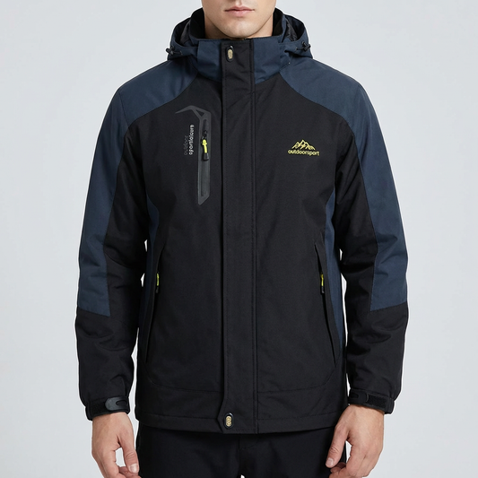 Stylish Shell Jacket for Men with Hooded Collar Long Sleeve Zip Up Colorblock Outdoor Style