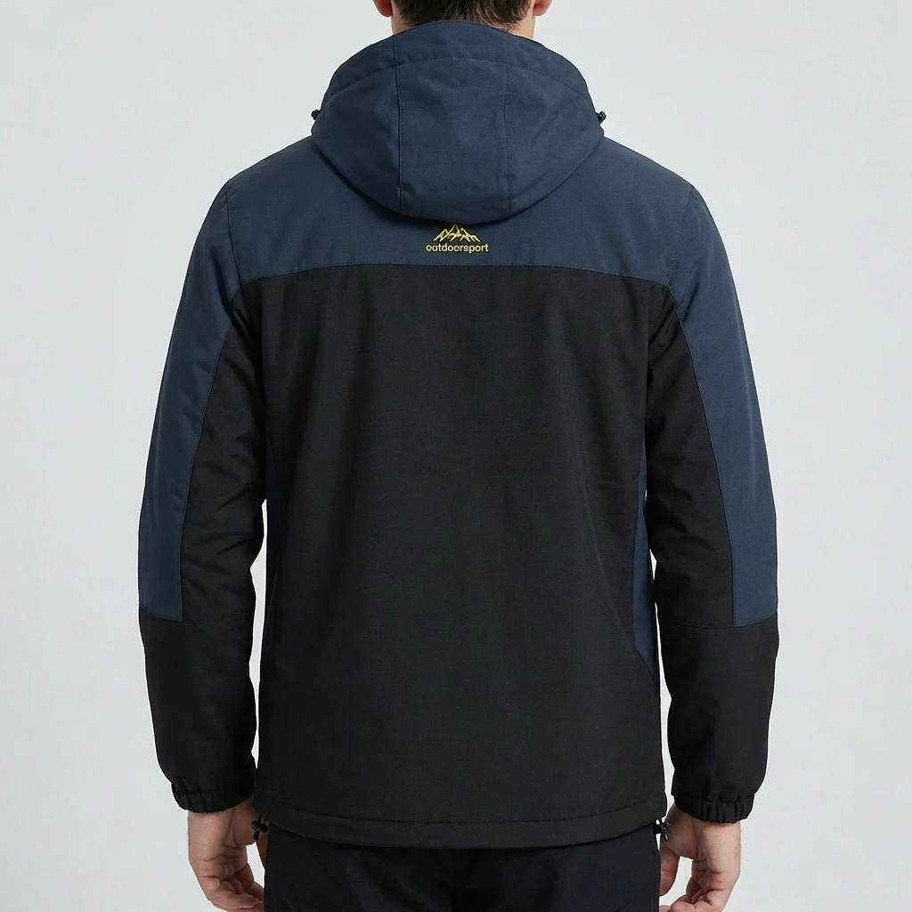 Stylish Shell Jacket for Men with Hooded Collar Long Sleeve Zip Up Colorblock Outdoor Style