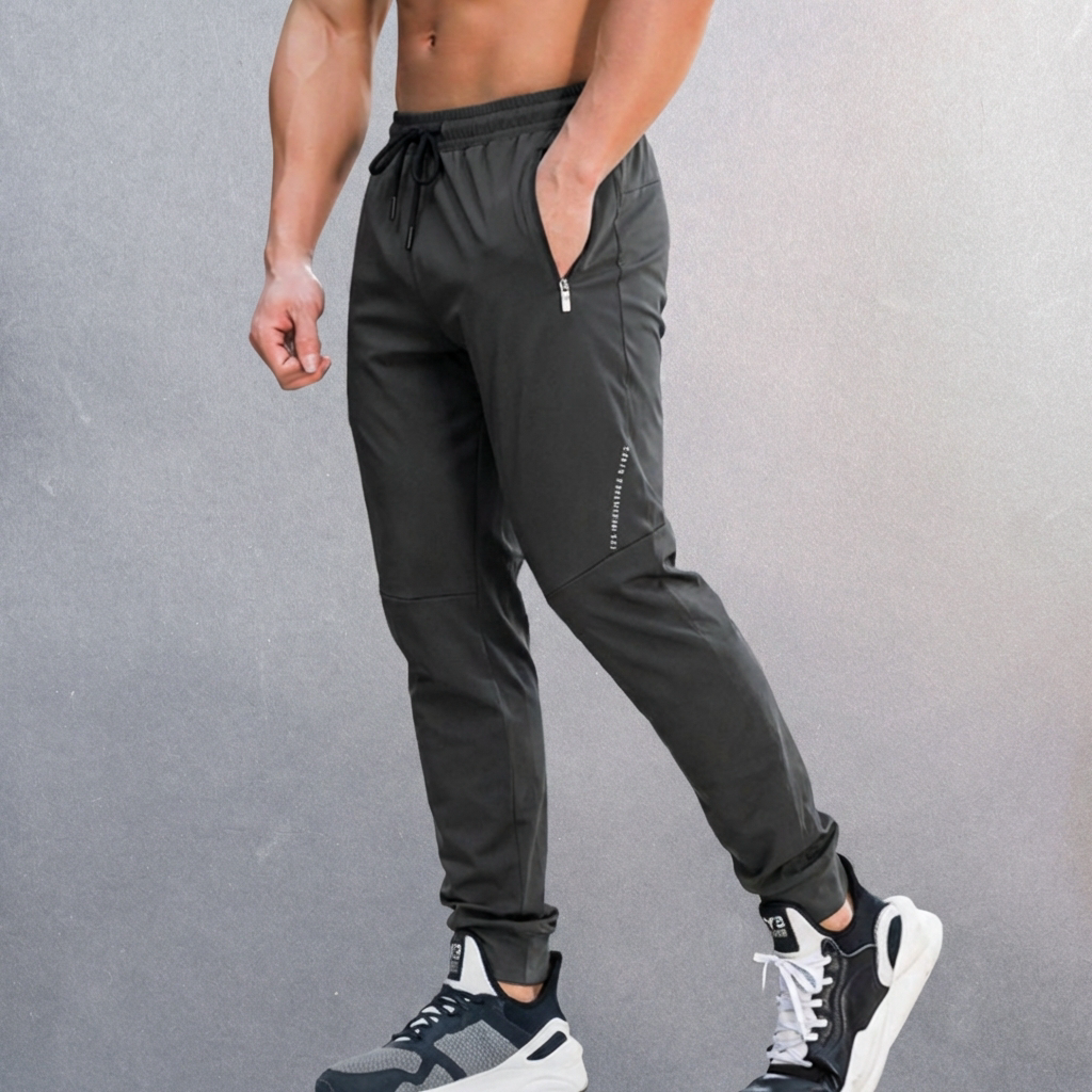 Comfortable Sports Joggers for Men with Zip Pocket Drawstring Tapered Quick Dry Athletic Style