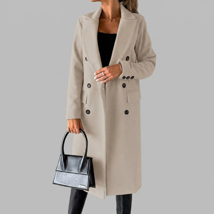 Elegant Wool Coat for Women with Peak Lapel Long Sleeve Double Breasted Longline Winter Style