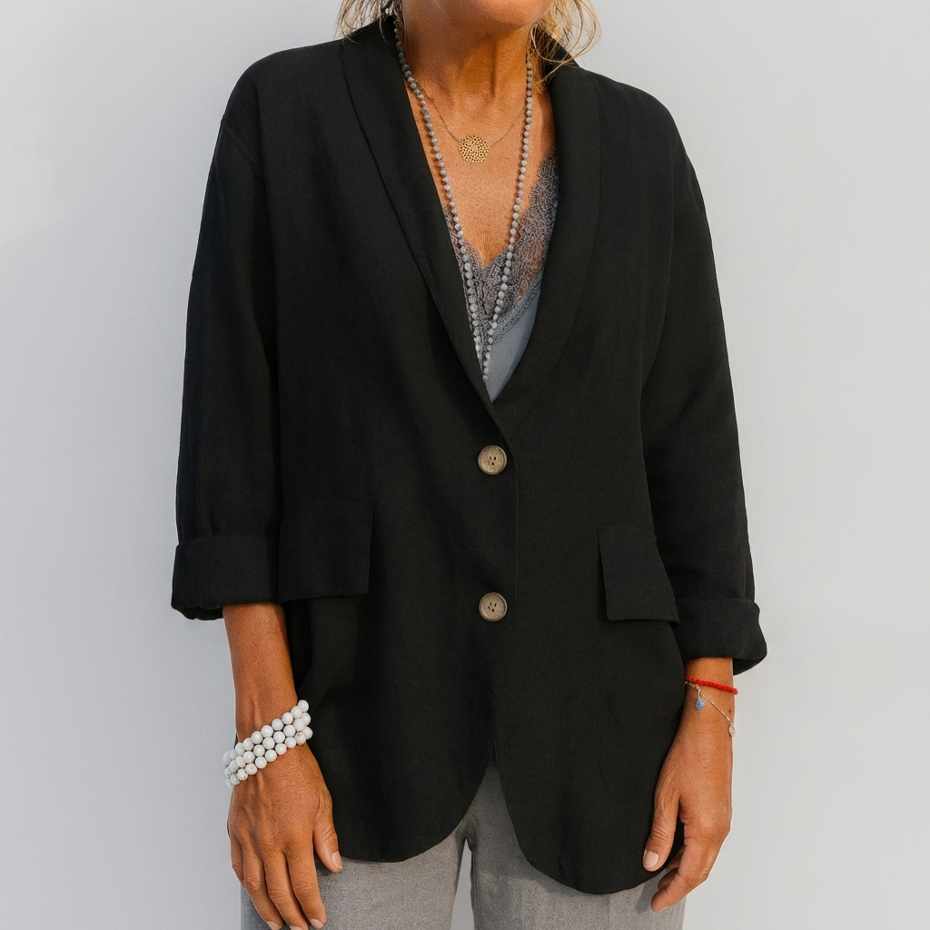 Effortless Blazer for Women with Shawl Collar Long Sleeve Two Button Open Front Relaxed Style