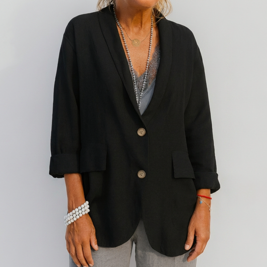Effortless Blazer for Women with Shawl Collar Long Sleeve Two Button Open Front Relaxed Style