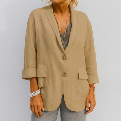 Effortless Blazer for Women with Shawl Collar Long Sleeve Two Button Open Front Relaxed Style