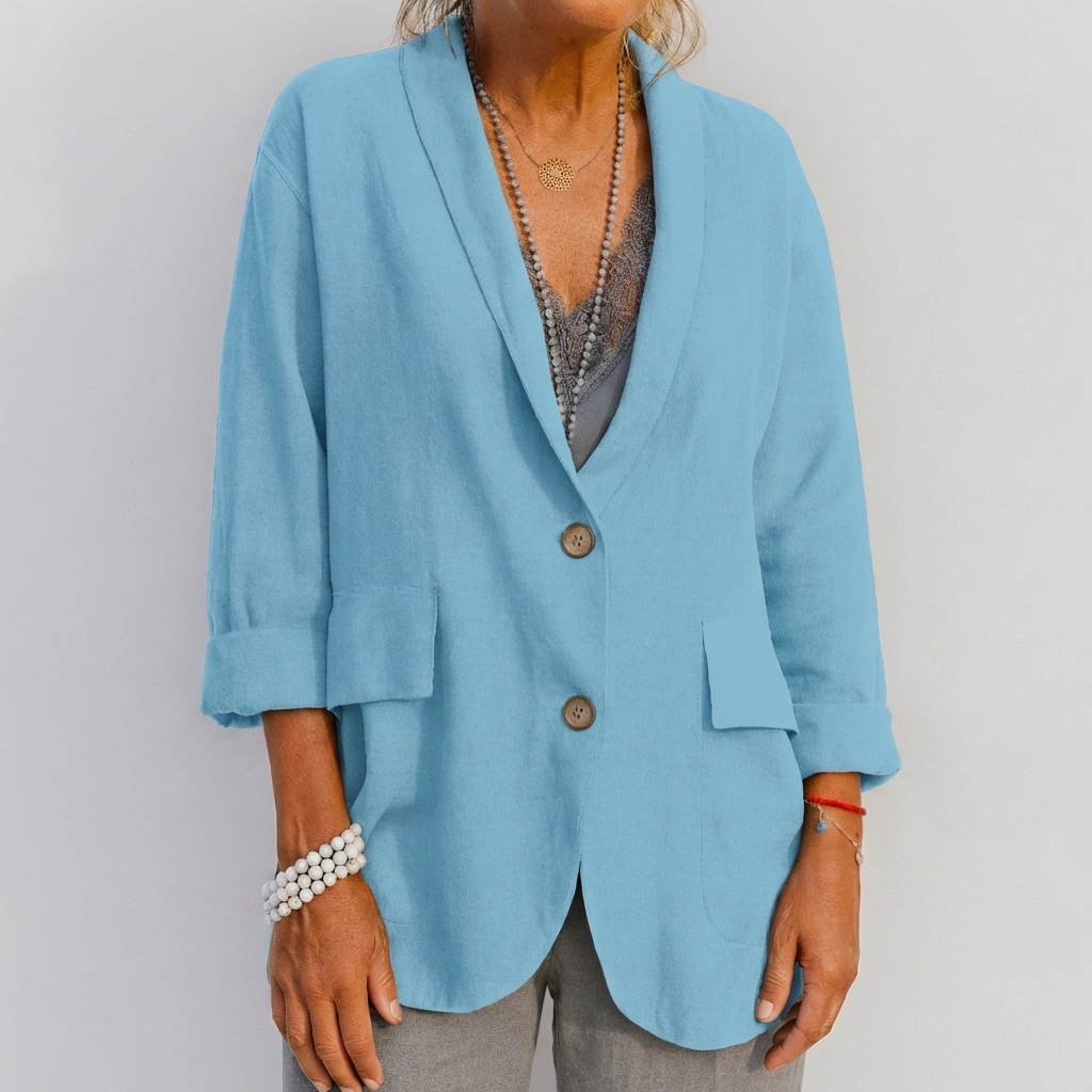 Effortless Blazer for Women with Shawl Collar Long Sleeve Two Button Open Front Relaxed Style