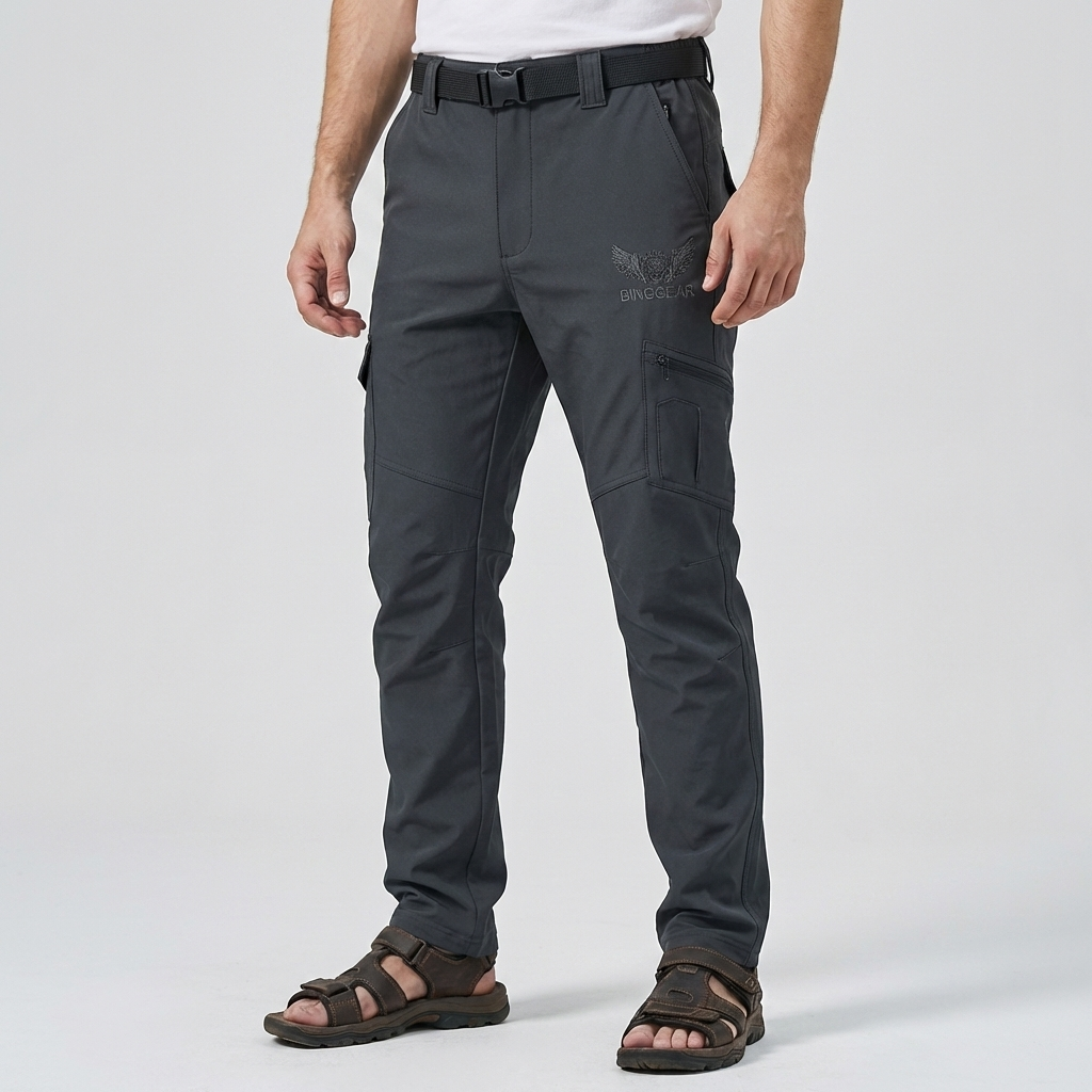 Warm Hiking Pants for Men with Zip Pocket Softshell Stretch Reinforced Knee Outdoor Style