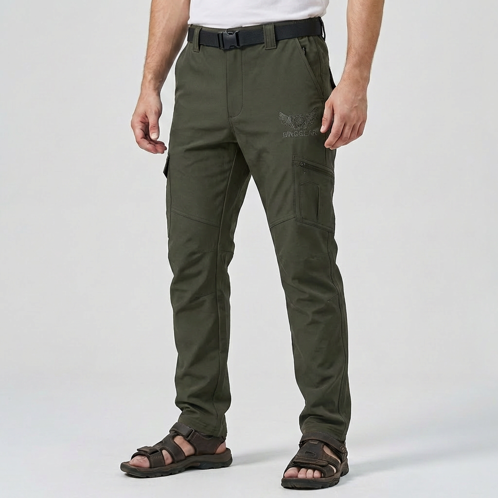 Warm Hiking Pants for Men with Zip Pocket Softshell Stretch Reinforced Knee Outdoor Style