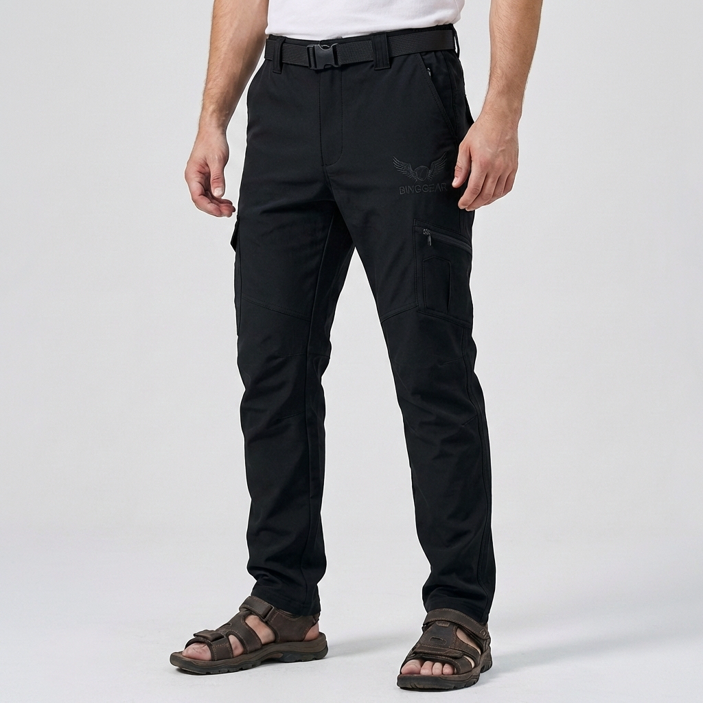 Warm Hiking Pants for Men with Zip Pocket Softshell Stretch Reinforced Knee Outdoor Style