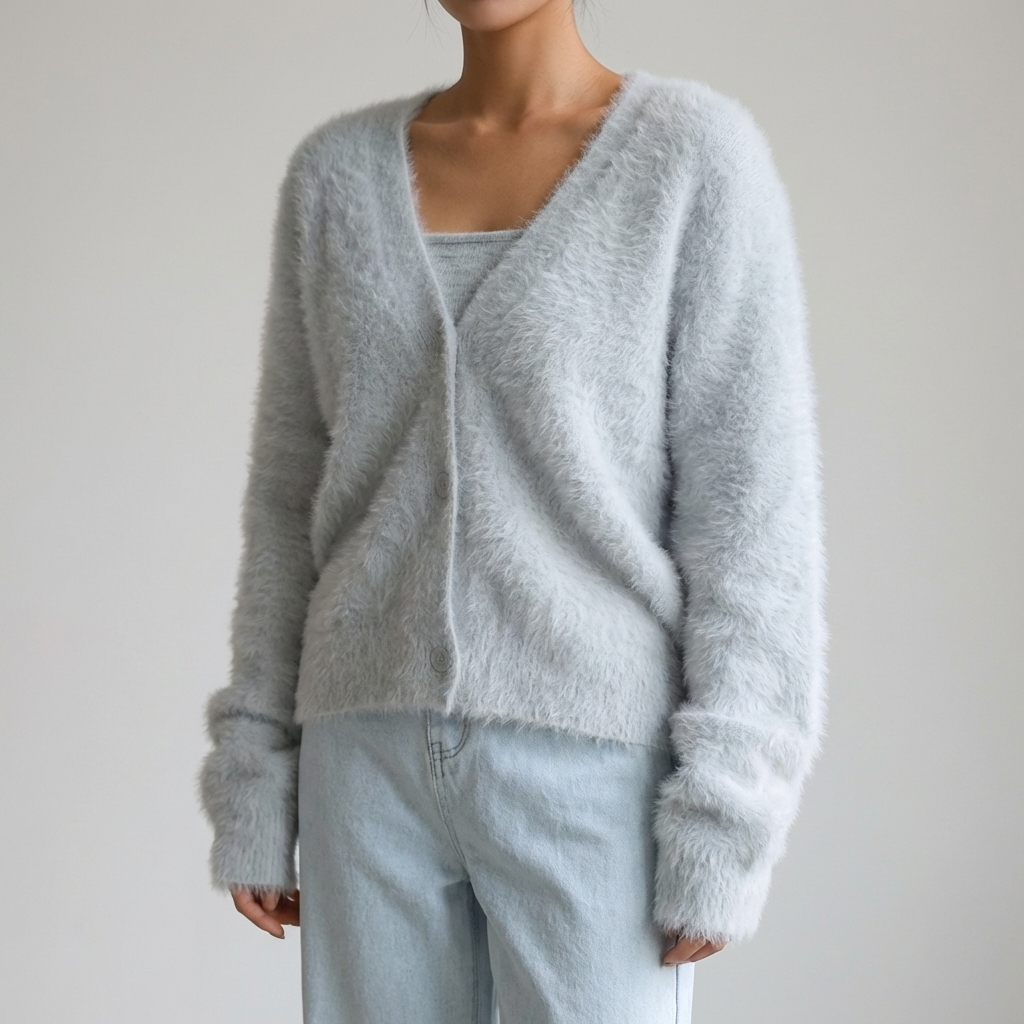 Cozy Knit Cardigan for Women with V Neck Long Sleeve Button Front Fuzzy Longline Style