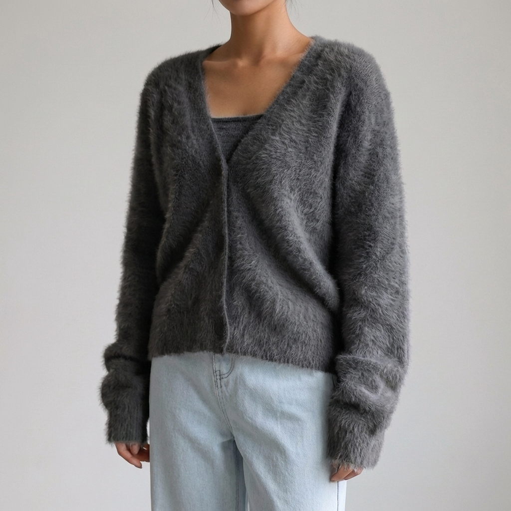 Cozy Knit Cardigan for Women with V Neck Long Sleeve Button Front Fuzzy Longline Style