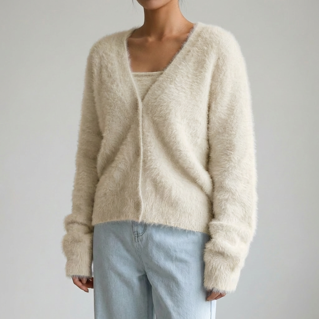 Cozy Knit Cardigan for Women with V Neck Long Sleeve Button Front Fuzzy Longline Style