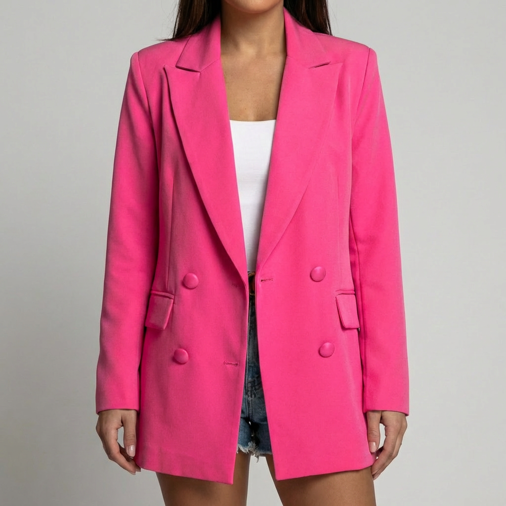Chic Blazer for Women with Peak Lapel Long Sleeve Double Breasted Ruched Oversized Style