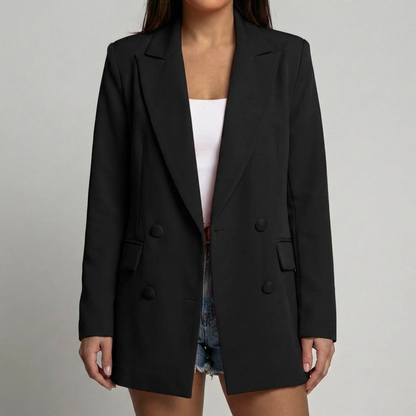 Chic Blazer for Women with Peak Lapel Long Sleeve Double Breasted Ruched Oversized Style