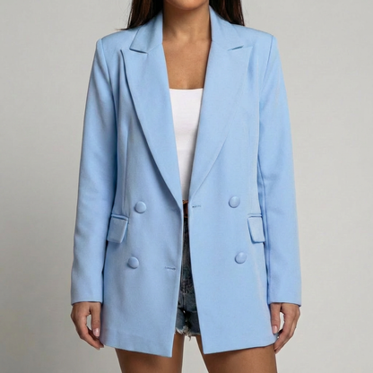Chic Blazer for Women with Peak Lapel Long Sleeve Double Breasted Ruched Oversized Style