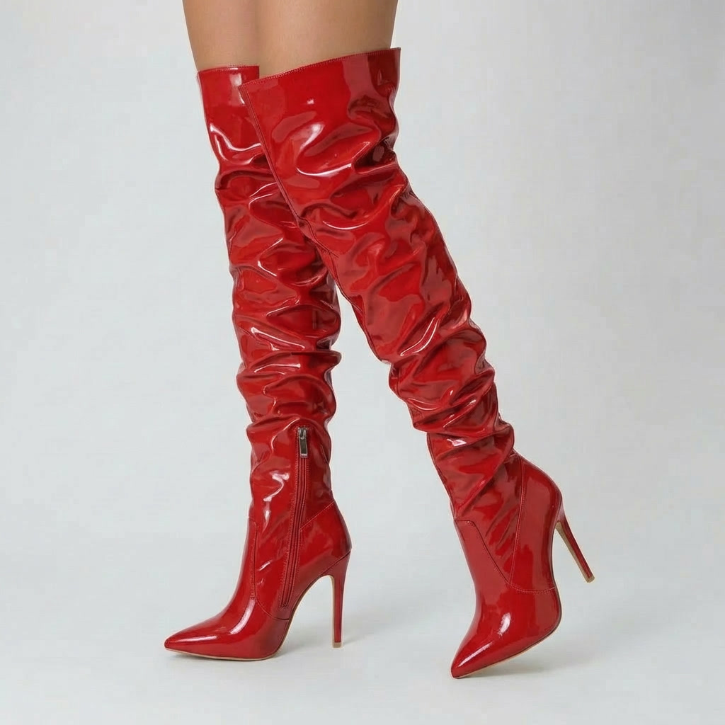 Women's Over-The-Knee Boots Stiletto Heel Pointed Toe Patent Thigh-High Knee High