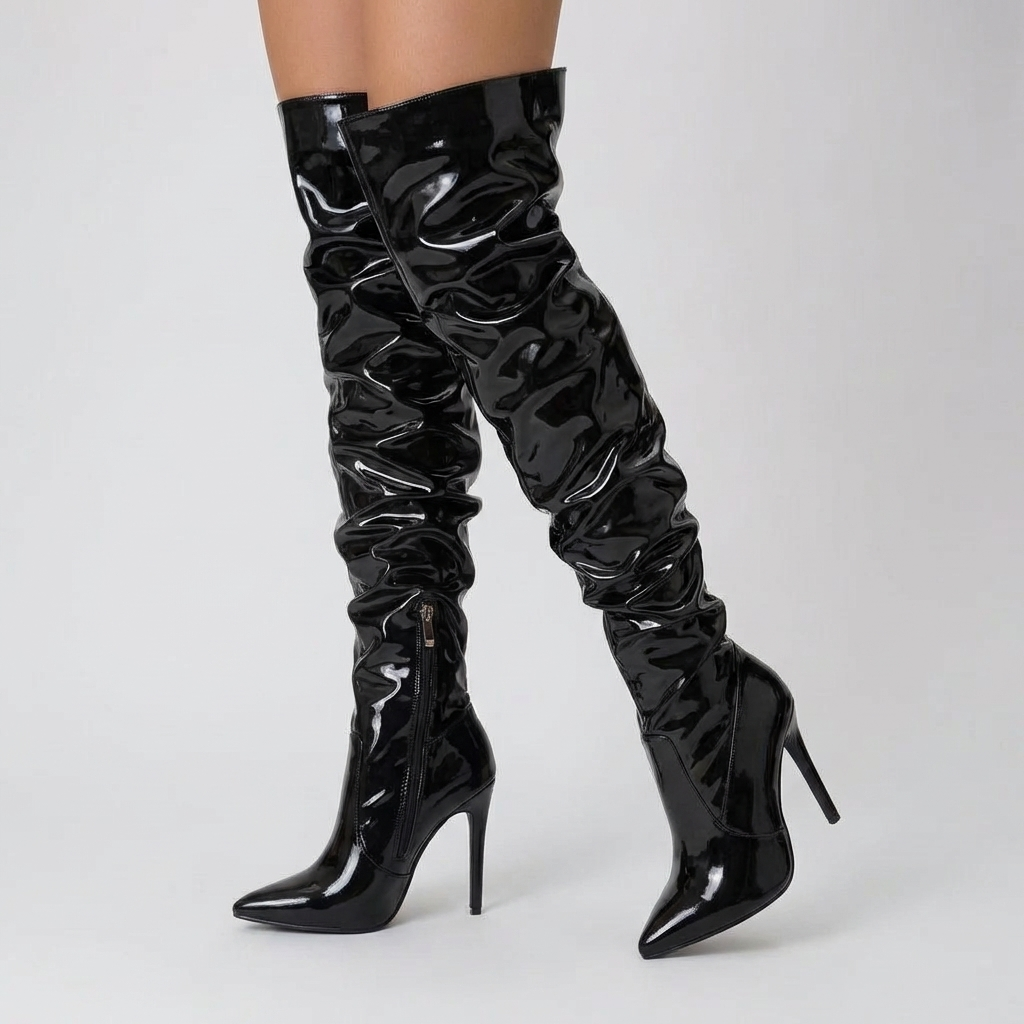 Women's Over-The-Knee Boots Stiletto Heel Pointed Toe Patent Thigh-High Knee High