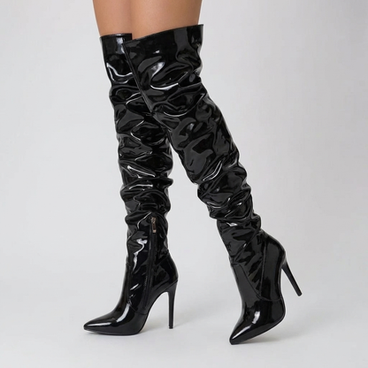Women's Over-The-Knee Boots Stiletto Heel Pointed Toe Patent Thigh-High Knee High