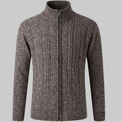 Cozy Marled Knit Zip Sweater for Men with Stand Collar Long Sleeve Full Zip Pocket Winter Style