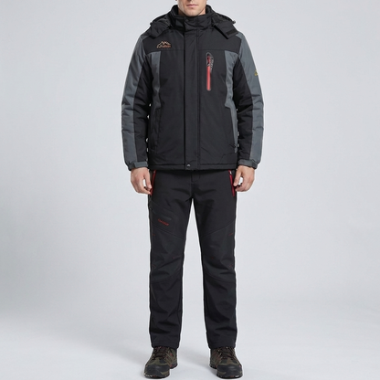 Warm Ski Suit Set for Men with Hooded Collar Long Sleeve Zip Up Insulated Two Piece Style
