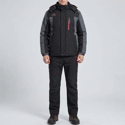 Warm Ski Suit Set for Men with Hooded Collar Long Sleeve Zip Up Insulated Two Piece Style