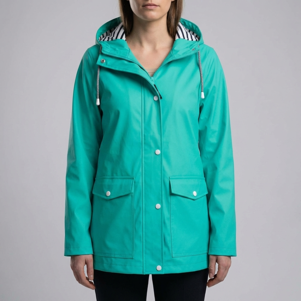 Effortless Hooded Rain Jacket for Women with Drawstring Hood Long Sleeve Flap Pocket Longline Style