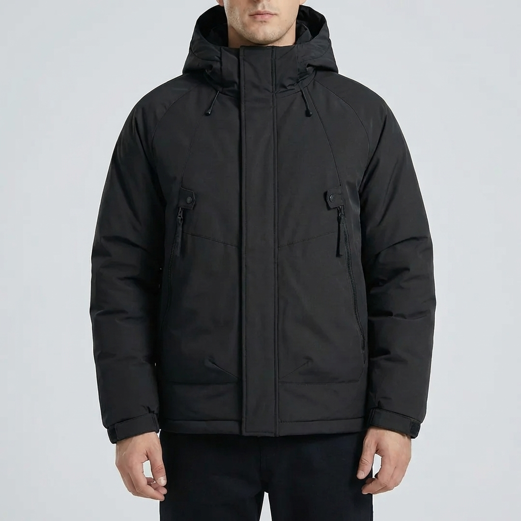 Warm Parka Jacket for Men with Hooded Collar Long Sleeve Zip Up Insulated Winter Style