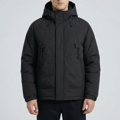 Warm Parka Jacket for Men with Hooded Collar Long Sleeve Zip Up Insulated Winter Style