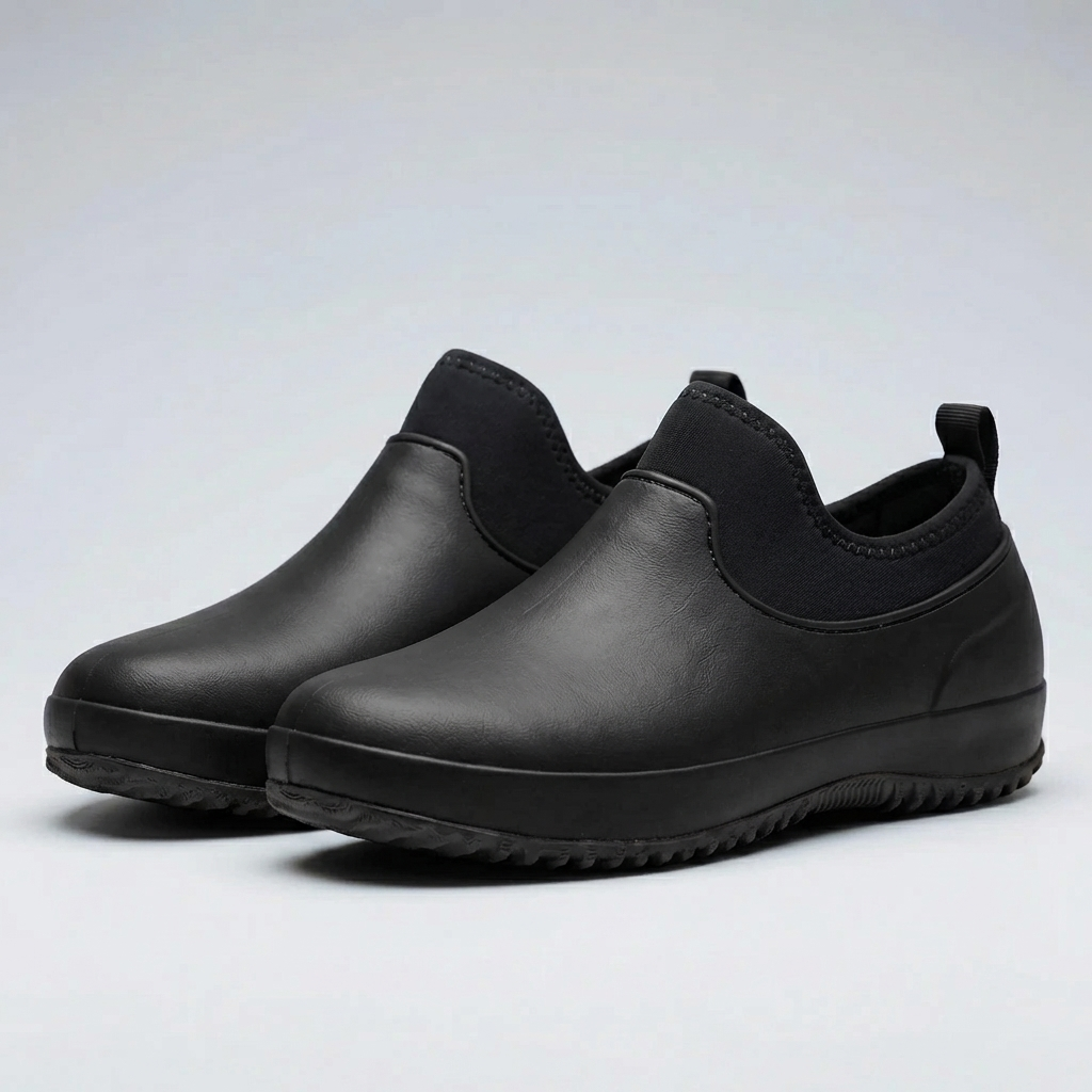 Comfortable Rain Shoes for Men with Round Toe Slip On Rubber Grippy Sole Work Style