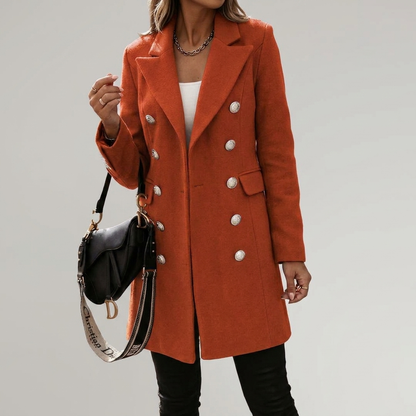 Elegant Wool Coat for Women with Notched Lapel Long Sleeve Double Breasted Longline Slim Style