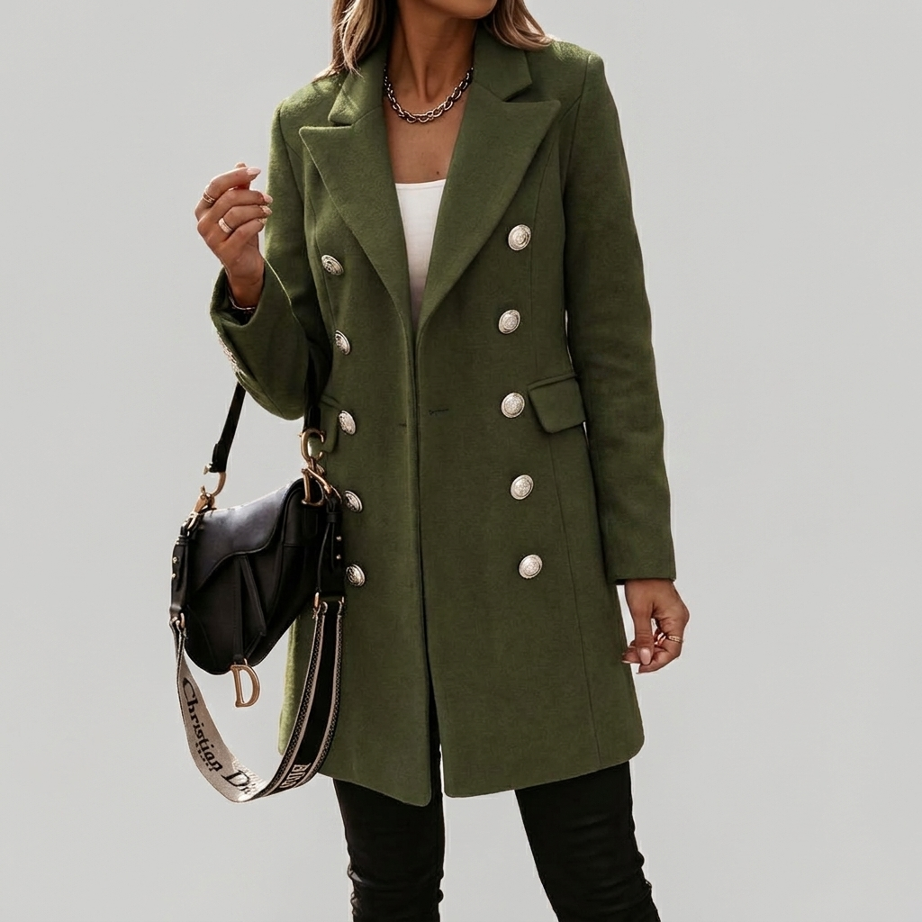 Elegant Wool Coat for Women with Notched Lapel Long Sleeve Double Breasted Longline Slim Style