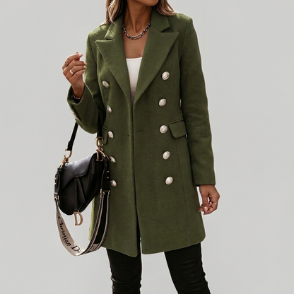 Elegant Wool Coat for Women with Notched Lapel Long Sleeve Double Breasted Longline Slim Style