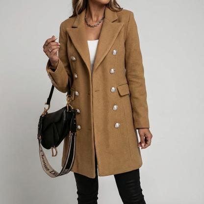 Elegant Wool Coat for Women with Notched Lapel Long Sleeve Double Breasted Longline Slim Style